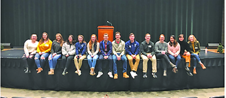 (l to r) DECA program returning graduates Brianna Lacy, Abby Melanson, Julianne Rando, Alex Welsh, Tori Desmond, Ashley Guertin, Nick Simmons, Jeff Yatsuhashi, Luke Eldridge, Nick Sammarco, Jenn Hutynyan, Lauren Chandler, Emalee Buckley, Tess McGrory.